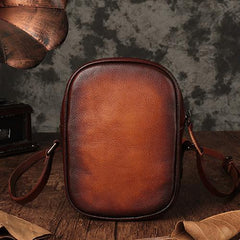 Vintage Womens Small Tan Leather Side Bag Mini Phone Red Shoulder Bag Square Crossbody Bag