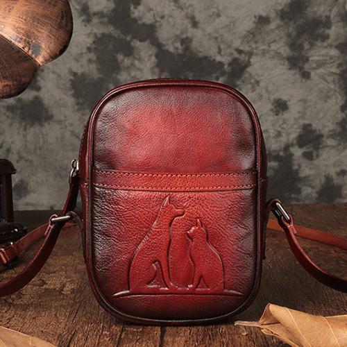 Vintage Womens Small Red Leather Side Bag Mini Phone Red Shoulder Bag Square Crossbody Bag