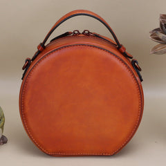 Cutest Women Brown Leather Round Handbag sSquirrel Crossbody Purse Vintage Round Shoulder Bags for Women