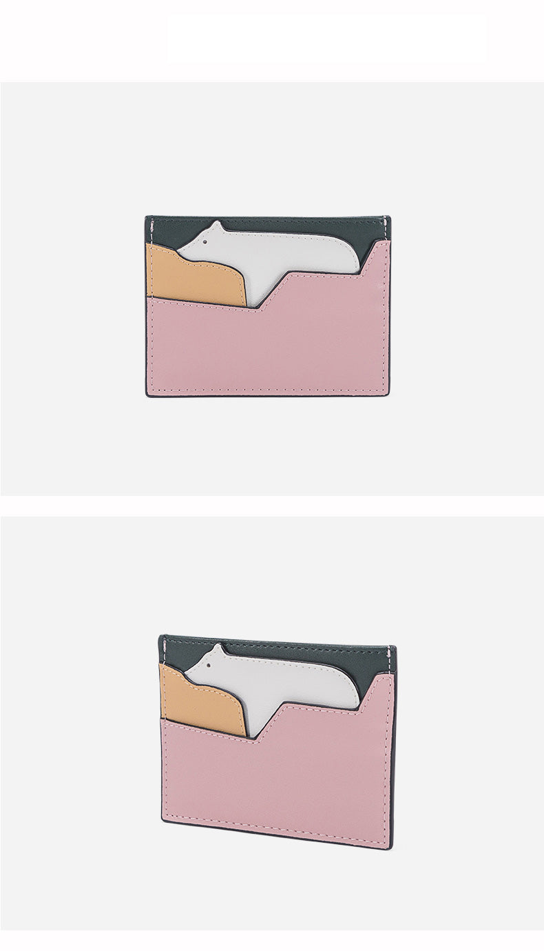 Cutest Women Pink Leather Card Holder Polar Bear Card Wallet Card Holder Polar Bear Credit Card Holder For Women