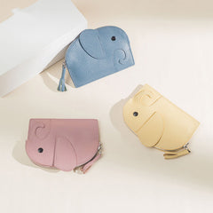 Cutest Women Pink Leather Elephant Small Zipper Wallet Keychain with Wallet Change Wallet For Women