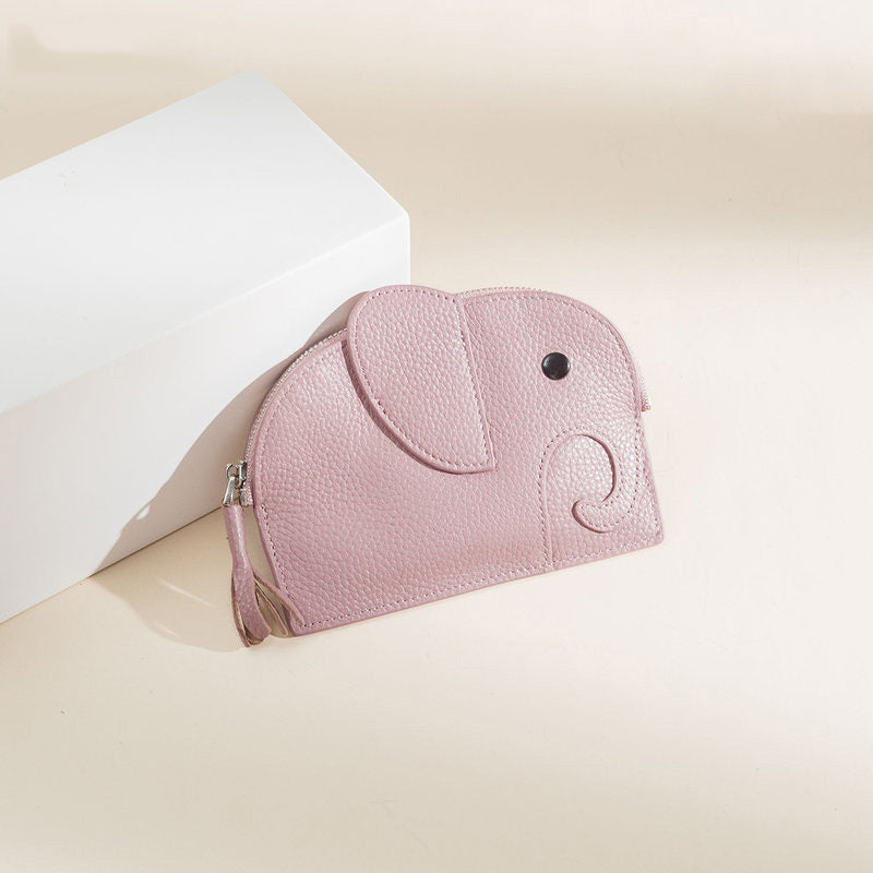Cutest Women Pink Leather Elephant Small Zipper Wallet Keychain with Wallet Change Wallet For Women