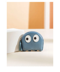 Cutest Women Blue Leather Pac-Man Coin Wallet Small Keychain with Wallet Change Wallet For Women