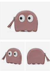Cutest Women Blue Leather Pac-Man Coin Wallet Small Keychain with Wallet Change Wallet For Women