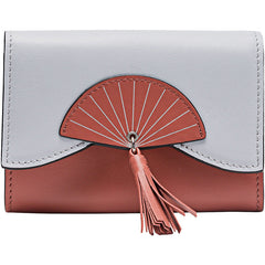 Cutest Women Leather Small Wallet CONTRAST COLOR Billfold Card Wallet with Folding Fan For Women