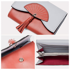 Cutest Women Leather Small Wallet CONTRAST COLOR Billfold Card Wallet with Folding Fan For Women