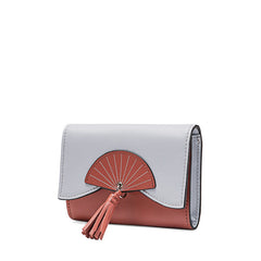 Cutest Women Leather Small Wallet CONTRAST COLOR Billfold Card Wallet with Folding Fan For Women