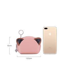Cutest Women Pink Leather Cat Coin Wallet Small Keychain with Wallet Card Change Wallet For Women