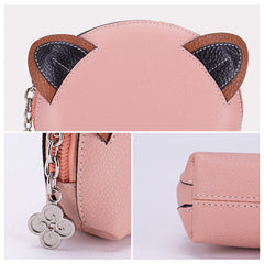 Cutest Women Pink Leather Cat Coin Wallet Small Keychain with Wallet Card Change Wallet For Women