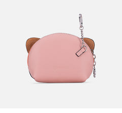 Cutest Women Pink Leather Cat Coin Wallet Small Keychain with Wallet Card Change Wallet For Women