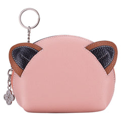 Cutest Women Pink Leather Cat Coin Wallet Small Keychain with Wallet Card Change Wallet For Women