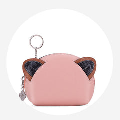 Cutest Women Pink Leather Cat Coin Wallet Small Keychain with Wallet Card Change Wallet For Women