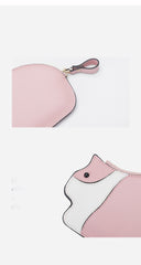 Cutest Women Pink Leather Cat Small Zipper Wallet Slim Card Wallet Change Wallet For Women