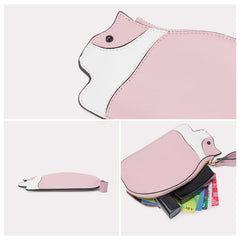 Cutest Women Pink Leather Cat Small Zipper Wallet Slim Card Wallet Change Wallet For Women