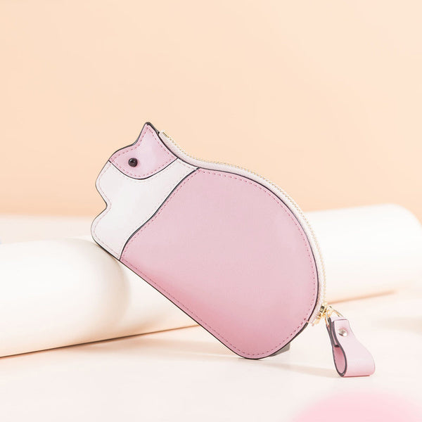 Cutest Women Pink Leather Cat Small Zipper - Back View