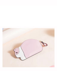 Cutest Women Pink Leather Cat Small Zipper Wallet Slim Card Wallet Change Wallet For Women