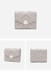Cute Womens Pink Leather Small Wallet with Rivets Slim Billfold Small Wallet For Women