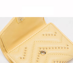 Cute Womens Yellow Leather Small Wallet with Rivets Billfold Slim Small Wallet For Women