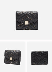 Cute Womens Leather Small Wallet with Rivets Billfold Slim Small Wallet For Women