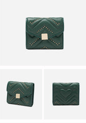 Cute Womens Leather Small Wallet with Rivets Billfold Slim Small Wallet For Women