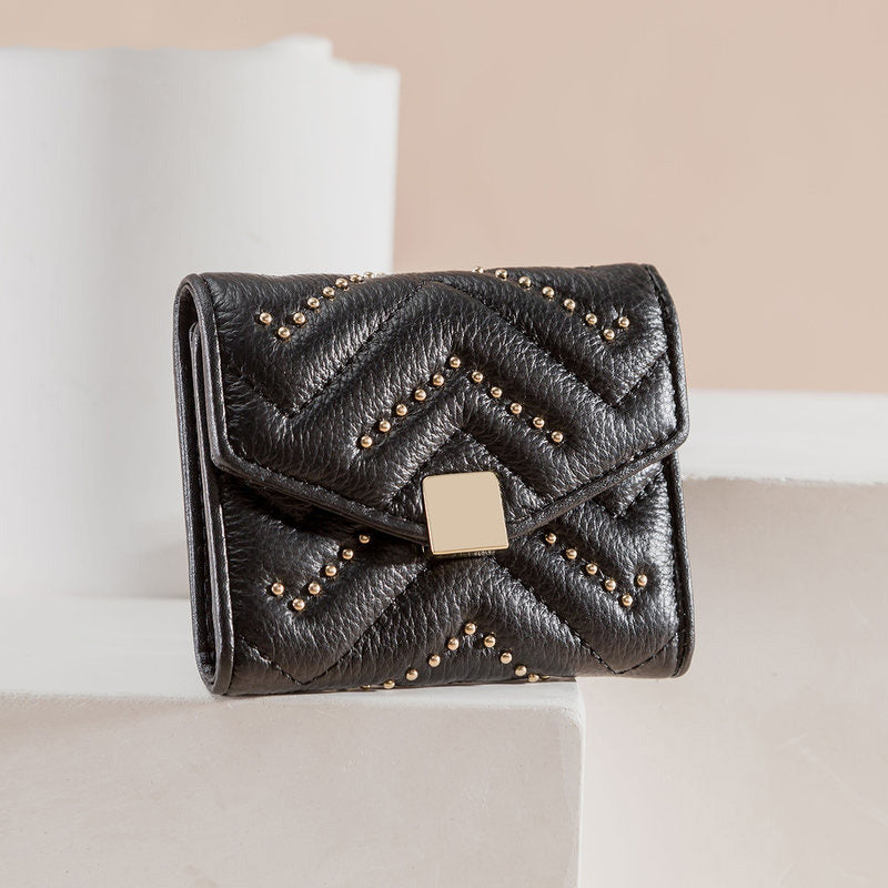 Cute Womens Leather Small Wallet with Rivets Billfold Slim Small Wallet For Women