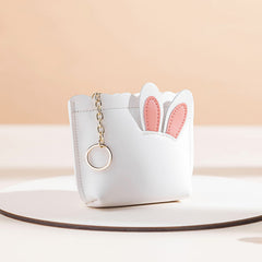 Cutest Women White Leather Bunny Coin Wallet Small Keychain with Wallet Card Wallet For Women