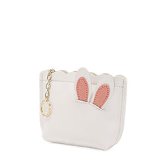 Cutest Women White Leather Bunny Coin Wallet Small Keychain with Wallet Card Wallet For Women