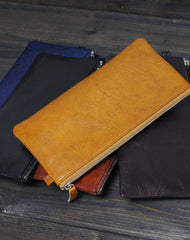 Handmade Men long leather wallet men vintage brown coffee blue wallet for him