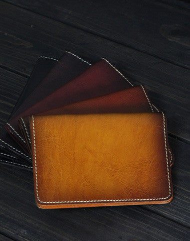 Handmade Mens billfold leather wallet Vintage Bifold Small wallet for Men