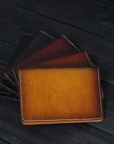 Handmade Mens billfold leather wallet Vintage Bifold Small wallet for Men - EverHandmade