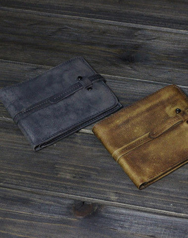 Handmade Men small leather wallet men vintage brown gray billfold wallets for him