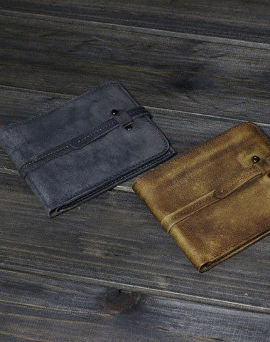 Handmade Men small leather wallet men vintage brown gray billfold wallets for him - EverHandmade
