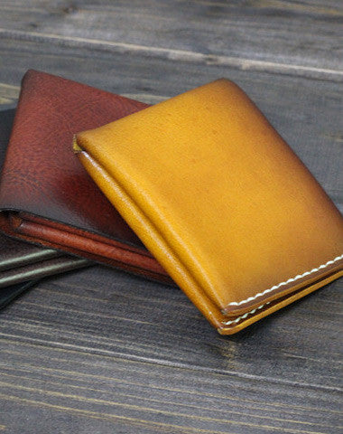 Handmade Men billfold leather wallet men vintage brown coffee wine wallet for him - EverHandmade