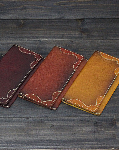 Handmade Men long leather wallet men vintage brown coffee tan wine wallet for him - EverHandmade