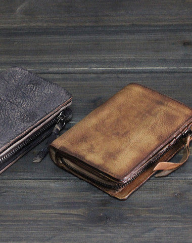 Handmade Men billfold leather wallet men vintage brown gray wallet for him - EverHandmade