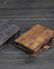 Handmade Men billfold leather wallet men vintage brown gray wallet for him