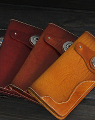 Handmade Men long leather wallet men vintage tan brown coffee wine wallet for him