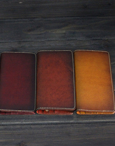 Handmade Men long leather wallets men vintage brown coffee Tan black wallet for him - EverHandmade