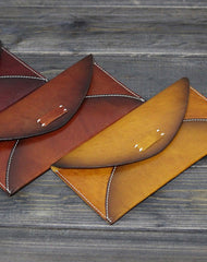 Handmade Men women long leather wallet men vintage envelope tan brown wine wallet - EverHandmade