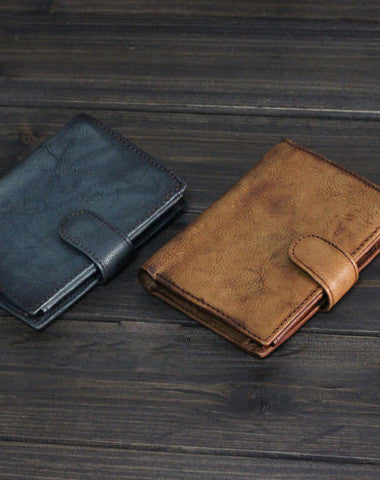 Handmade Men billfold leather wallet men vintage trifold brown gray wallet for him - EverHandmade