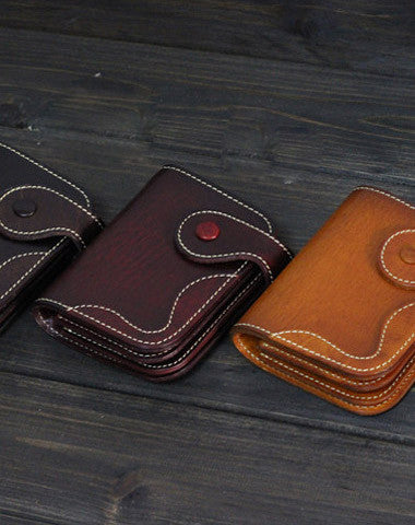 Handmade Men billfold leather wallet men vintage brown wine wallet for him - EverHandmade