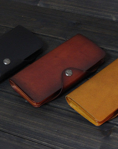 Handmade Men long leather wallet men multi cards vintage tan black wine wallet for him - EverHandmade