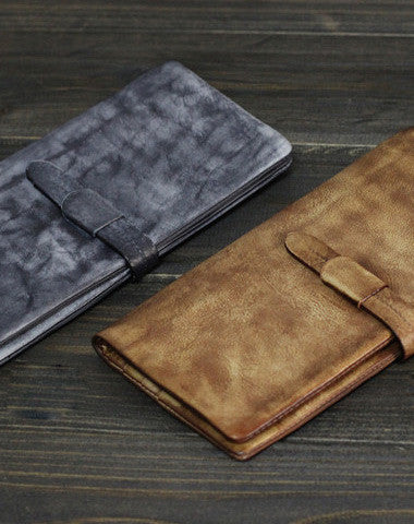 Handmade vintage Mens long leather wallet men multi card brown wallet for men - EverHandmade