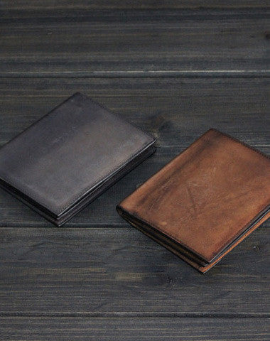 Handmade Men Small leather wallet men vintage brown gray billfold wallet for him - EverHandmade