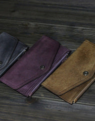Handmade Men long leather wallet clutch men envelop vintage gray brown wallet for him - EverHandmade