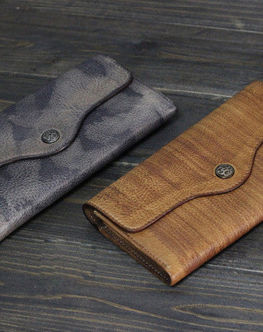 Handmade Men long leather wallet men multi cards vintage gray brown wallet for him - EverHandmade