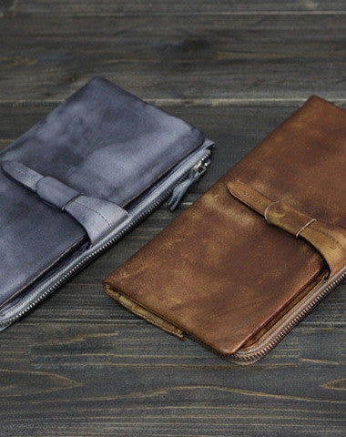 Cool Mens long leather wallet Vintage Long Wallets for Men Bifold Wallets