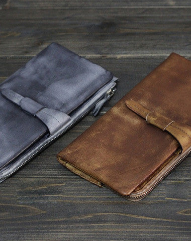 Cool Mens long leather wallet Vintage Long Wallets for Men Bifold Wallets - EverHandmade
