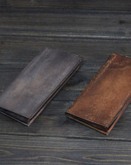 Handmade Mens long leather wallet men multi card vintage brown wallet for men