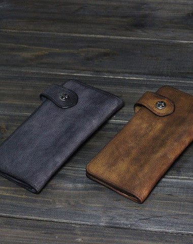 Handmade Men long leather wallet clutch men vintage brown gray wallet for him - EverHandmade